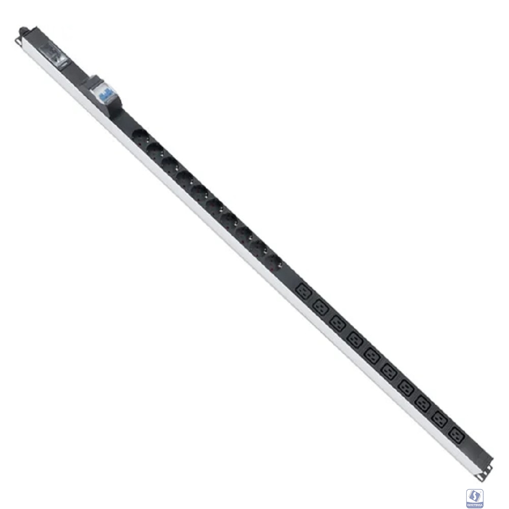 Cabeus PDU-16-10S-10C19-B-T Блок розеток для 19" шкафов, вертикальный, 10 розеток Schuko, 10 розеток IEC 320 C19, 16А, автомат защиты, алюминиевый корпус, клеммная колодка