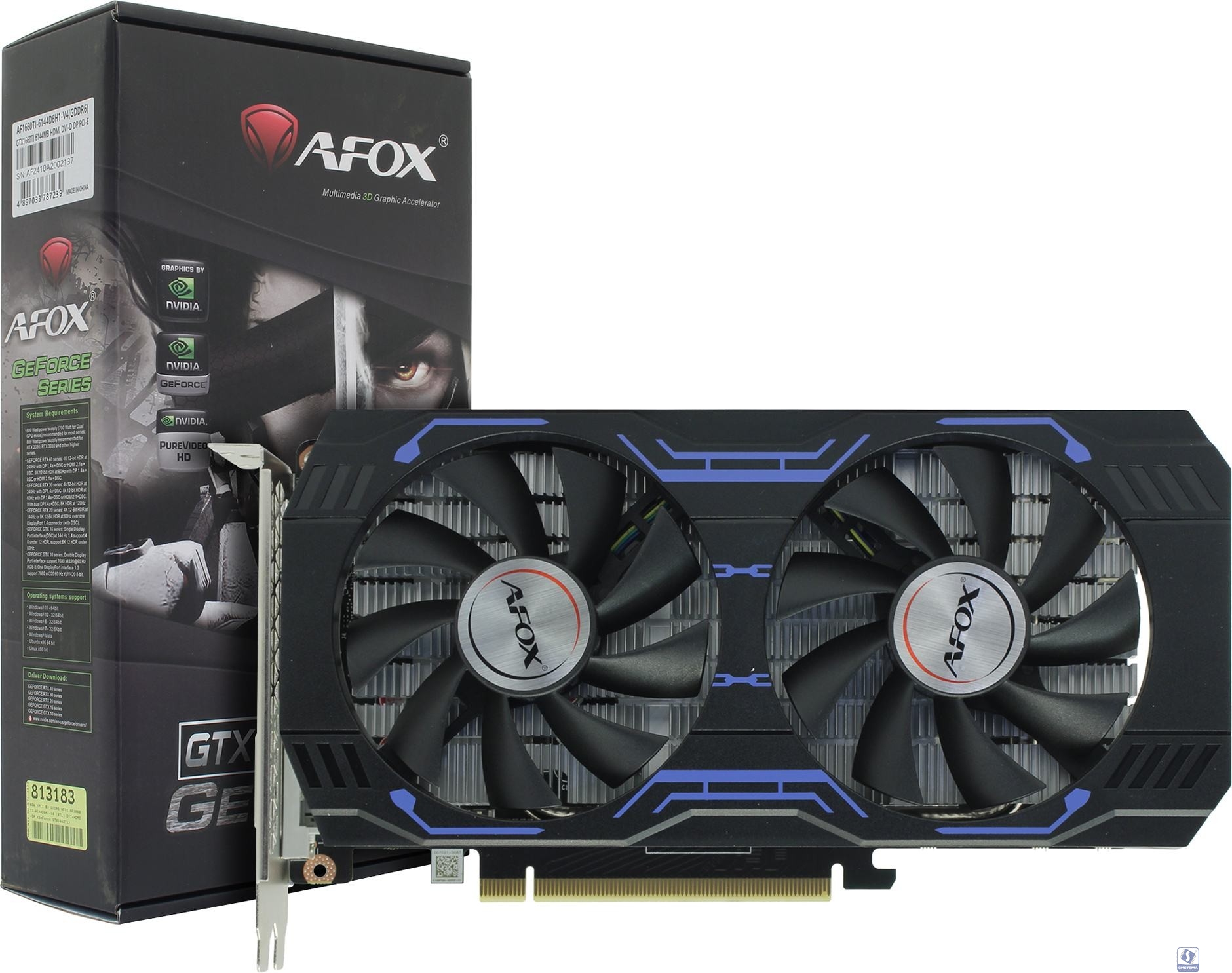 Видеокарта AFOX GTX1660TI 6GB GDDR6 192Bit DP/DVI/HDMI ATX Dual Fan (AF1660TI-6144D6H1-V4)RTL