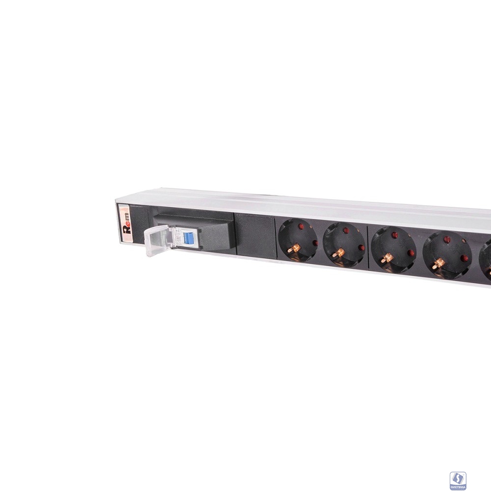 REM Блок розеток Rem-16 с авт. 16А, 7 Shuko, алюм., 19", колодка (R-16-7S-A-440-K)