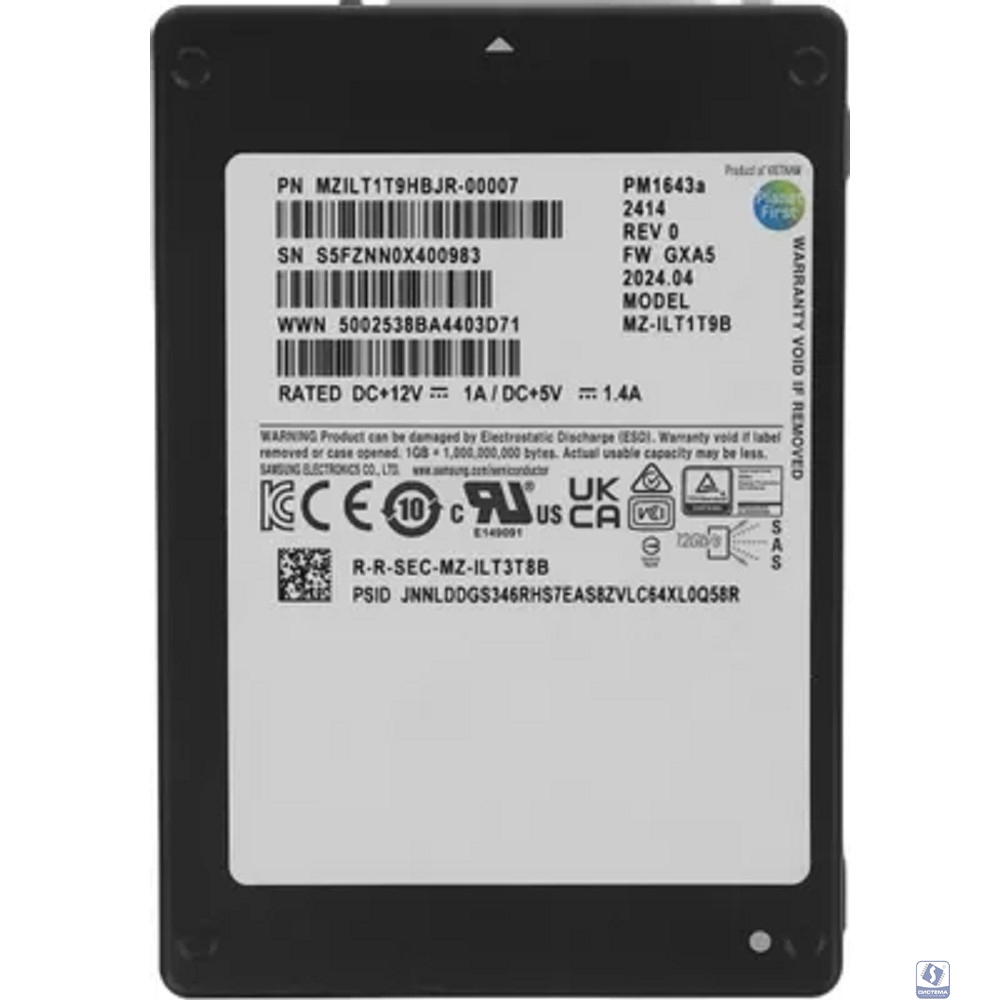 Samsung SSD 1920Gb PM1643a 2.5" SAS MZILT1T9HBJR-00007