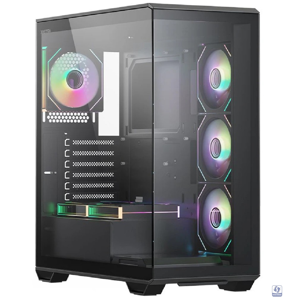 Корпус XASTRA Q600 6ARGB-C10-UC Black ATX/Aquarium/Screewless/6x120mm ARGB PWM FM fans/Argb+PWM HUB 10port/ Type-C / Q600-6FM12A-C10-UC