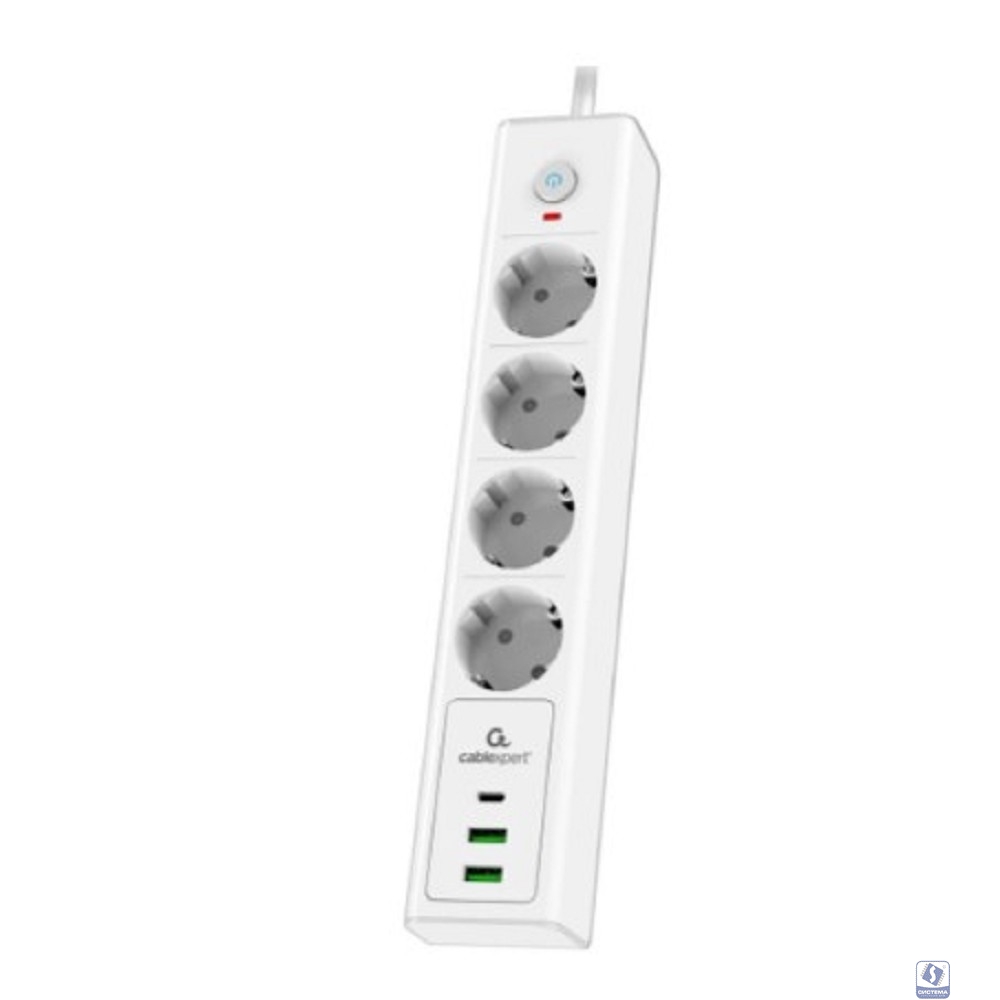 Cablexpert Сетевой фильтр Exnovo EXN-4-CU2-W-2 (4р, 16А, 1xType-C PD, 30Вт, 2 х USB, 2м, ур.защиты 4+) белый, коробка