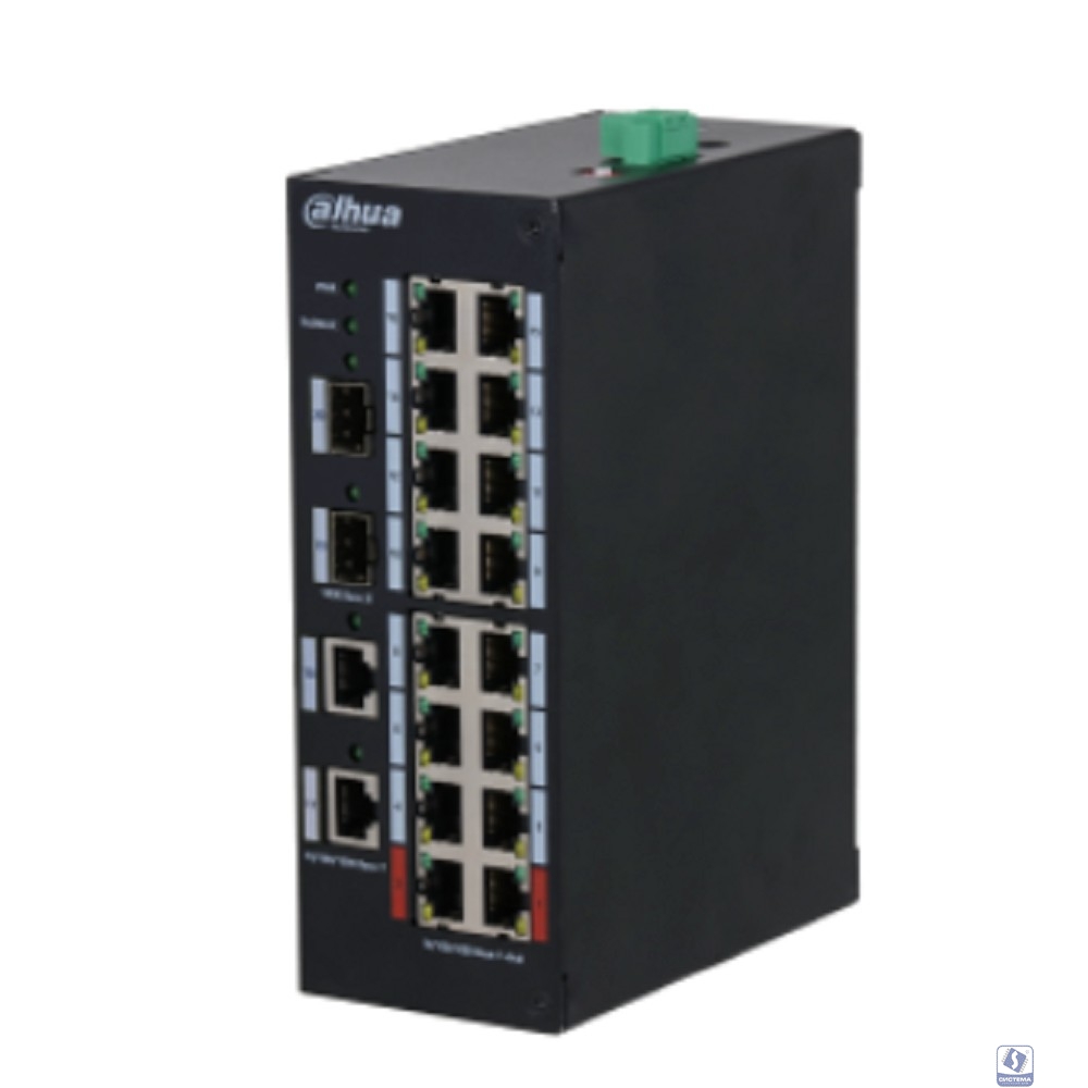 DAHUA DH-HS3220-16GT-190 20-портовый гигабитный неуправляемый коммутатор с PoE, промышленное исполнение , 16xRJ45 1Gb, 2xRJ45 1Gb, 2xSFP 1Gb, суммарно 190Вт, коммутация 40 Гбит/с, MAC-таблица 4К