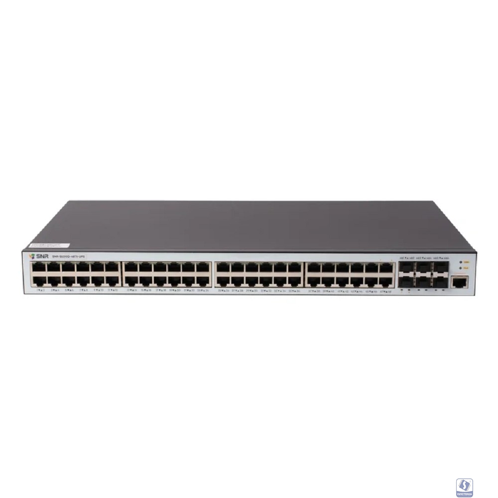 SNR SNR-S5310G-48TX-UPS Управляемый коммутатор уровня 2+, 48 портов 10/100/1000Base-T, 6 портов 1/10G SFP+, встроенный БП ~220V AC, разъем для АКБ 12V с возможностью заряда