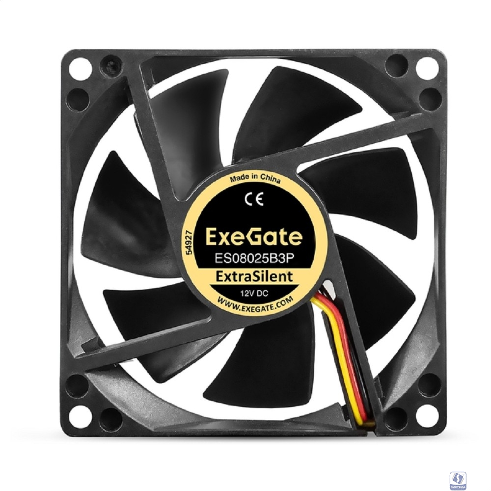 Exegate EX297047RUS Вентилятор 12В DC ExeGate ExtraSilent ES08025B3P (80x80x25 мм, 2-Ball (двойной шарикоподшипник), 3pin, 2000RPM, 19dBA)