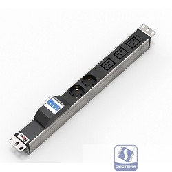 REM Блок розеток Rem-32 с авт., инд., 2 Schuko, 3 IEC 60320 C19, 32А, алюм., 19", колодка (R-32-2S-3C19-A-I-440-K)