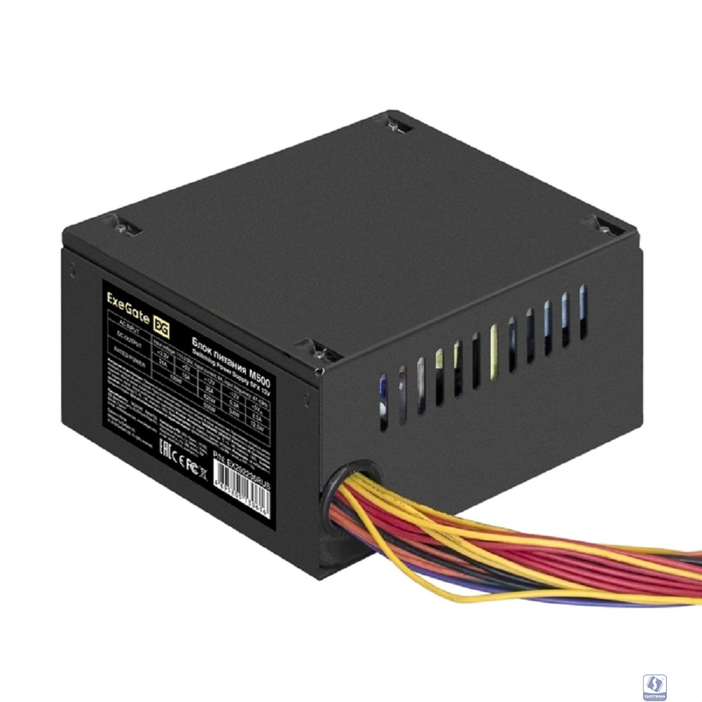 Exegate EX292236RUS Блок питания 500W ExeGate M500 (SFX, APFC, КПД 87% (80 PLUS Silver), 8cm fan, 24pin, 4+4pin, 3xSATA, 2xIDE, FDD, black)