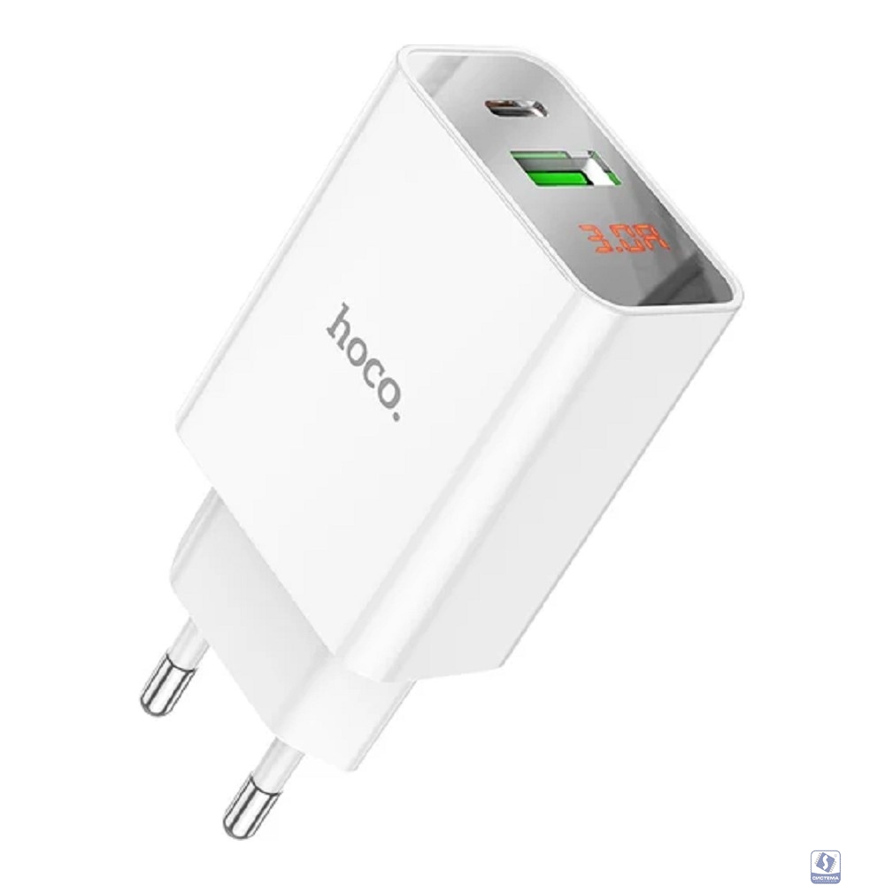 HOCO Зарядное устройство с дисплеем Hoco 18Вт, 3А, QC3.0/PD, 1xUSB, 1XType-C, C100A, белый, коробка