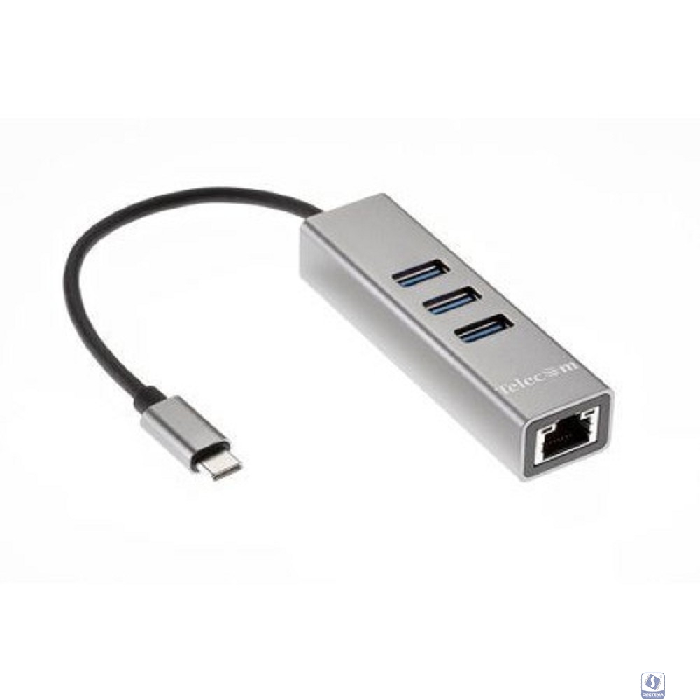 Telecom Переходник USB 3.1 Type-C -->RJ-45 1000Mbps +3 USB3.0, Aluminum Shell, 0.2м Telecom <TA311C>
