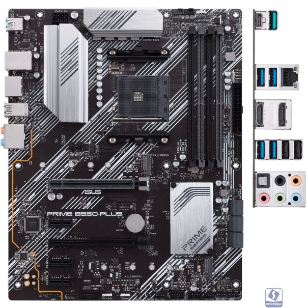 ASUS PRIME B550-PLUS (Socket AM4, ATX, 4xDDR4(128GB), DP/HDMI, 1xPCIe 4.0x16/1xPCIe 3.0x16, 3xPCIe 3.0, 1xLAN, 6xSATA 6Gb/s, 2xM.2, 1xType-C, 5xUSB 3.2, 2xUSB 2.0)