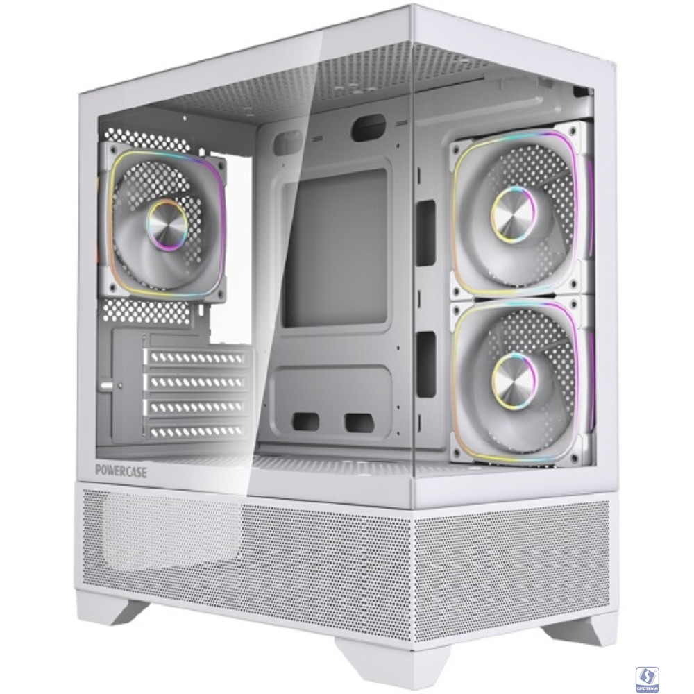 Powercase Корпус Vision Micro M4W, Tempered Glass, Type-C, 3x 120mm ARGB PWM Fan, белый, mATX  (CVMM4W-A3)