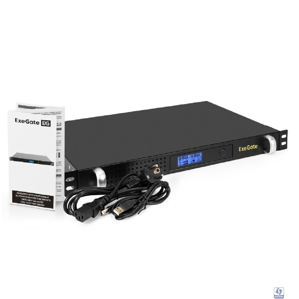Exegate EX297833RUS ИБП 1U ServerRM UNL-650.LCD.AVR.4C13.RJ.USB.1U <650VA/360W, LCD, AVR, 4*C13, RJ, USB, 1U, установка в стойку, Black>