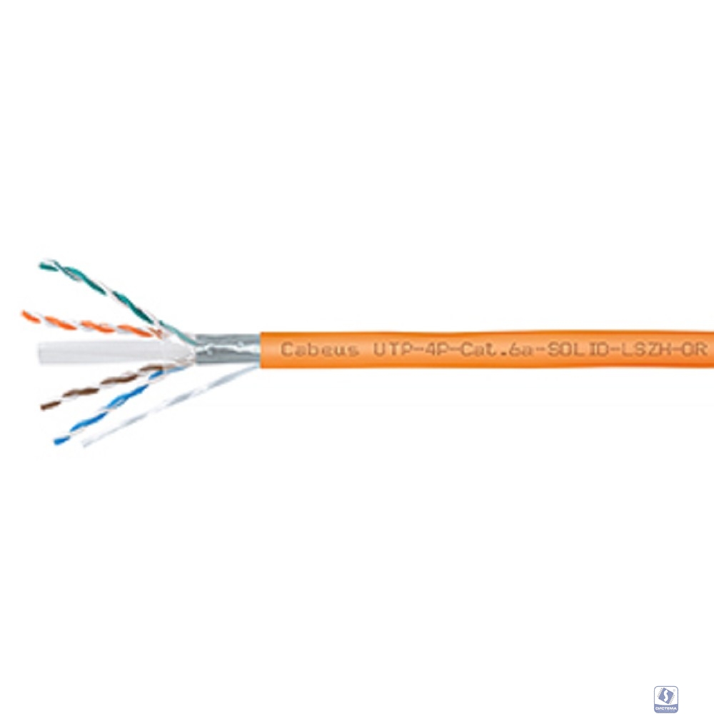 Cabeus UTP-4P-Cat.6a-SOLID-LSZH-OR Кабель витая пара UTP (U/UTP), категория 6A, 4 пары (23 AWG), одножильный, LSZH нг(А)-HF, оранжевый (305 м)