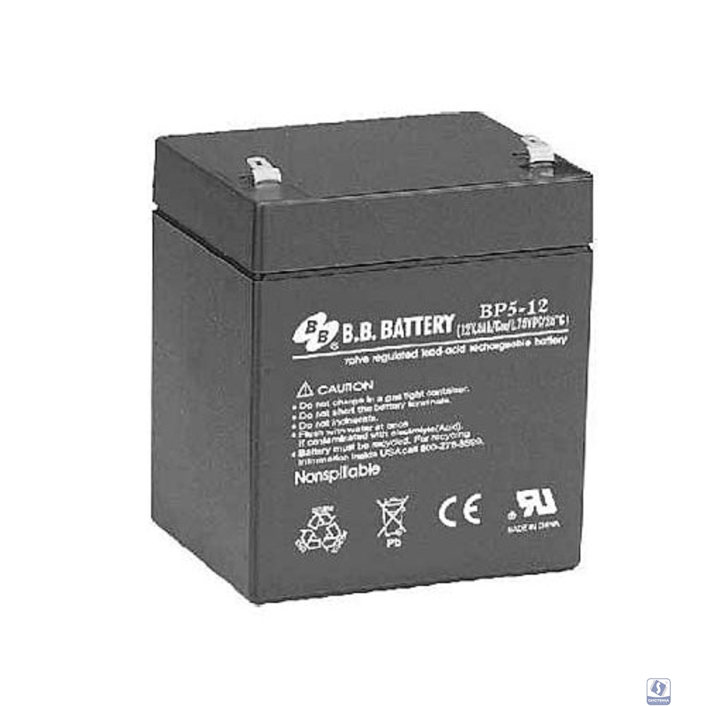 АКБ B.B. Battery BP 5-12 (12V 5Ah  ДхШхВ 90х70х106 мм, масса 1,8 кг) клеммы F2
