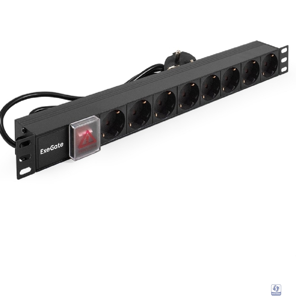 Exegate EX280842RUS Блок розеток ExeGate ServerPro PDU-19H803 Al-8S-EU2-SW, 19",1U,алюм, 8Schuko, евровилка, 2м