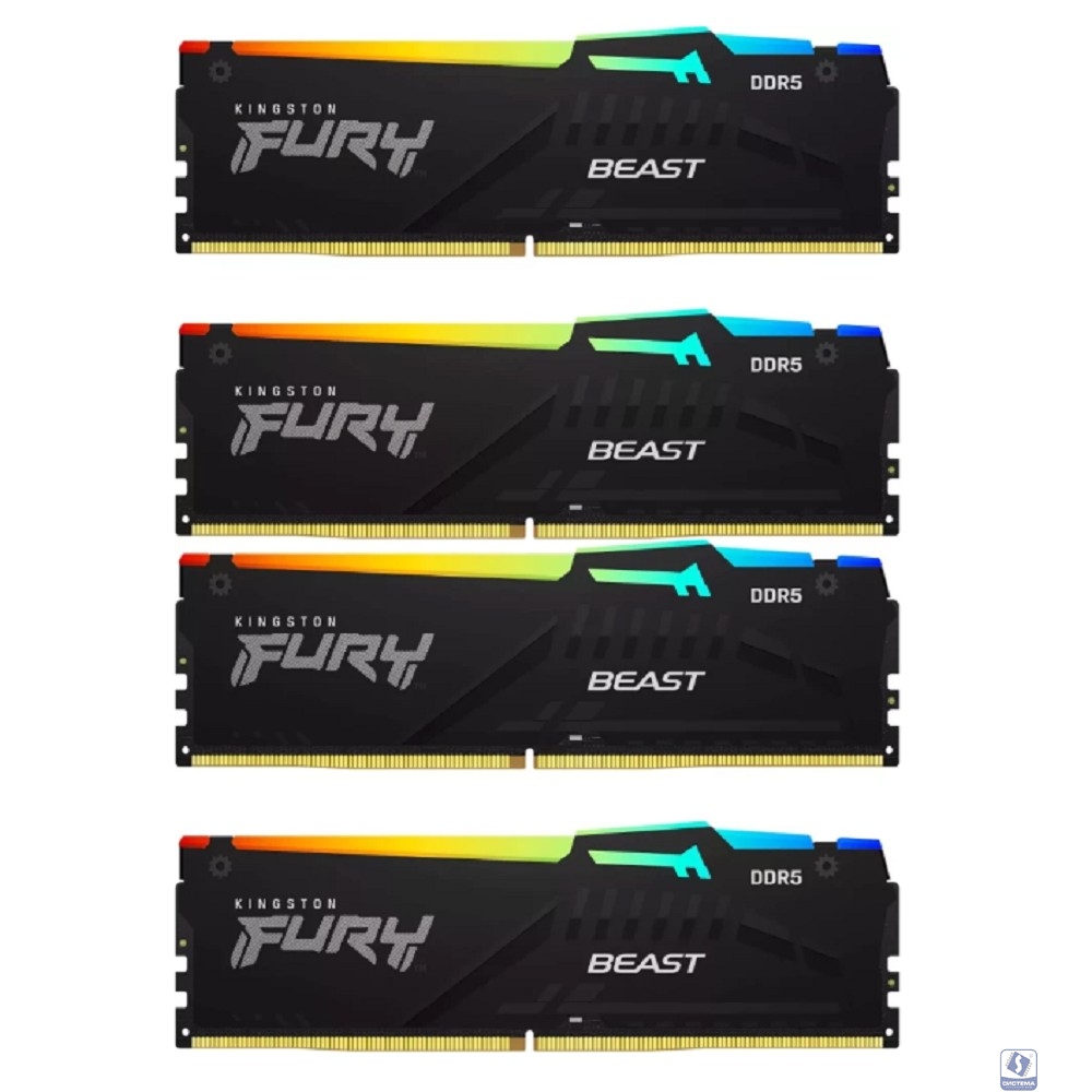 Kingston DDR5 DIMM 4x32GB 5600MHz KF556C40BBAK4-128 Fury Beast Black RGB RTL Gaming PC5-44800 CL40 288-pin 1.25В dual rank с радиатором Ret