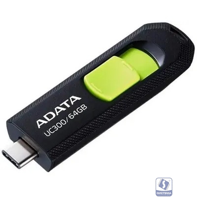 A-DATA Flash Drive 64GB USB (Type-C) A-Data UC300 USB3.2, черный и зеленый [acho-uc300-64g-rbk/gn]