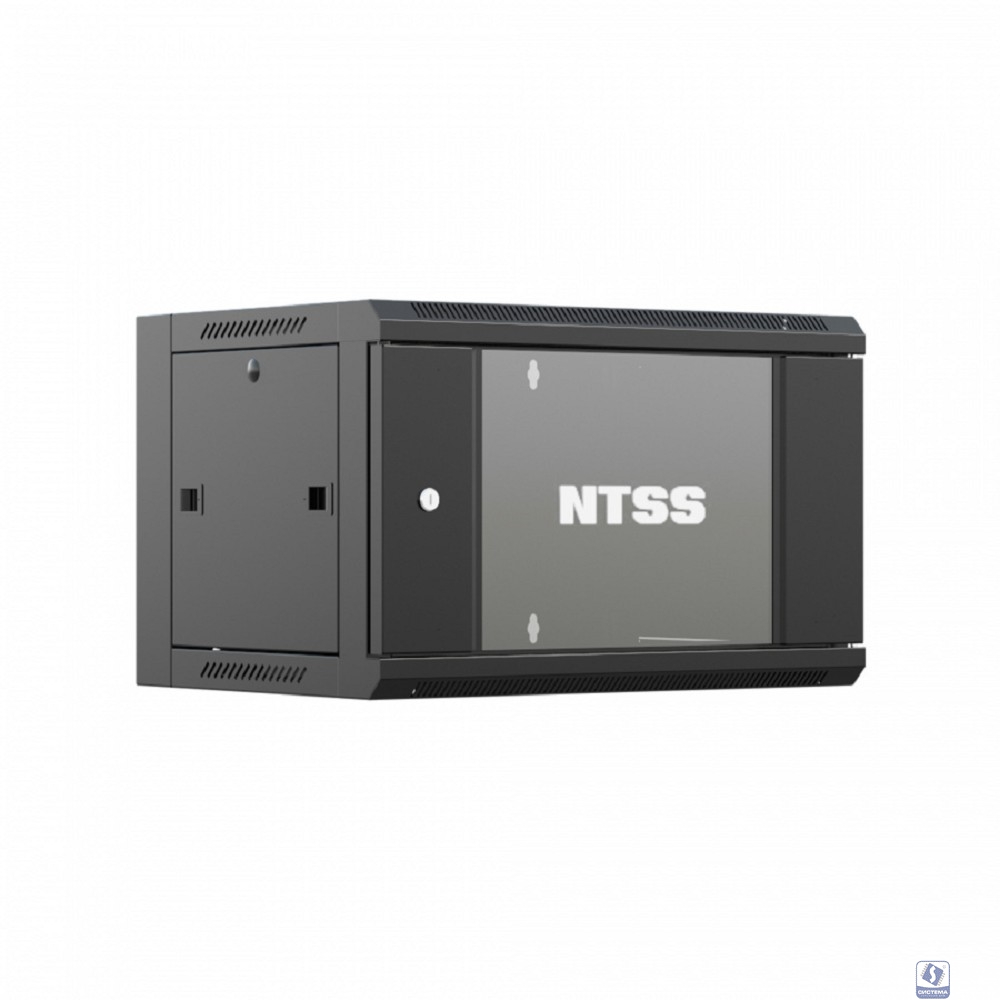 NTSS Шкаф настенный телекоммуникационный NTSS W 9U 600х600х500мм, 2 профиля 19, дверь стеклянная, боковые стенки съемные, задняя стенка, разобранный, черный RAL 9005 NTSS-W9U6060GS-BL