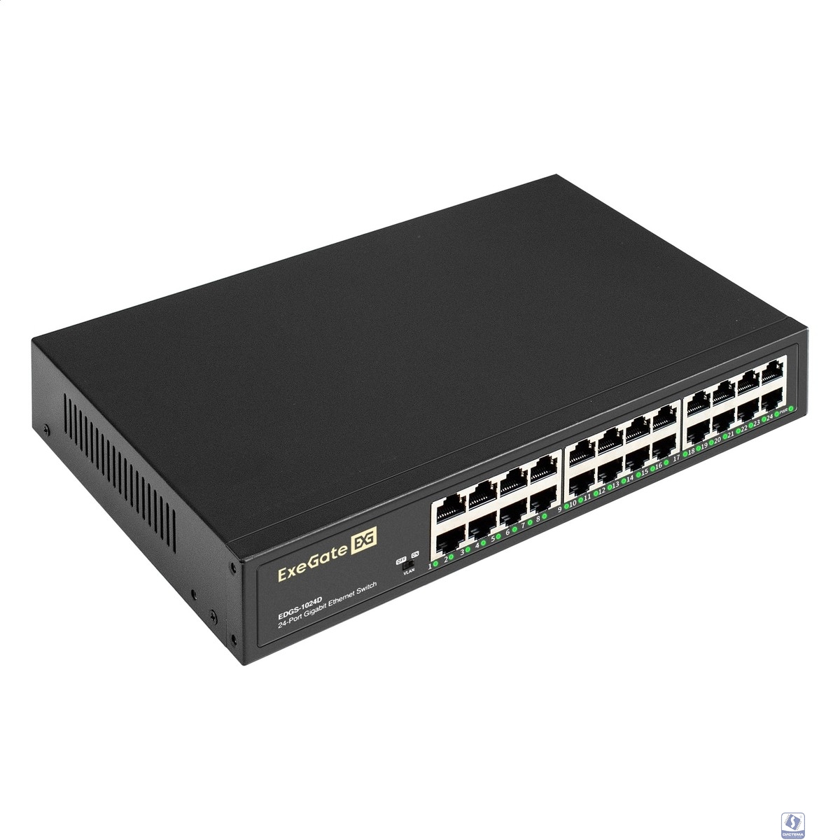 Exegate EX298696RUS Коммутатор неуправляемый ExeGate EDGS-1024D (24-портовый гигабитный UTP 10/100/1000 Base-T, металлический корпус, с возможностью установки в стойку, с функцией энергосбережения (EE