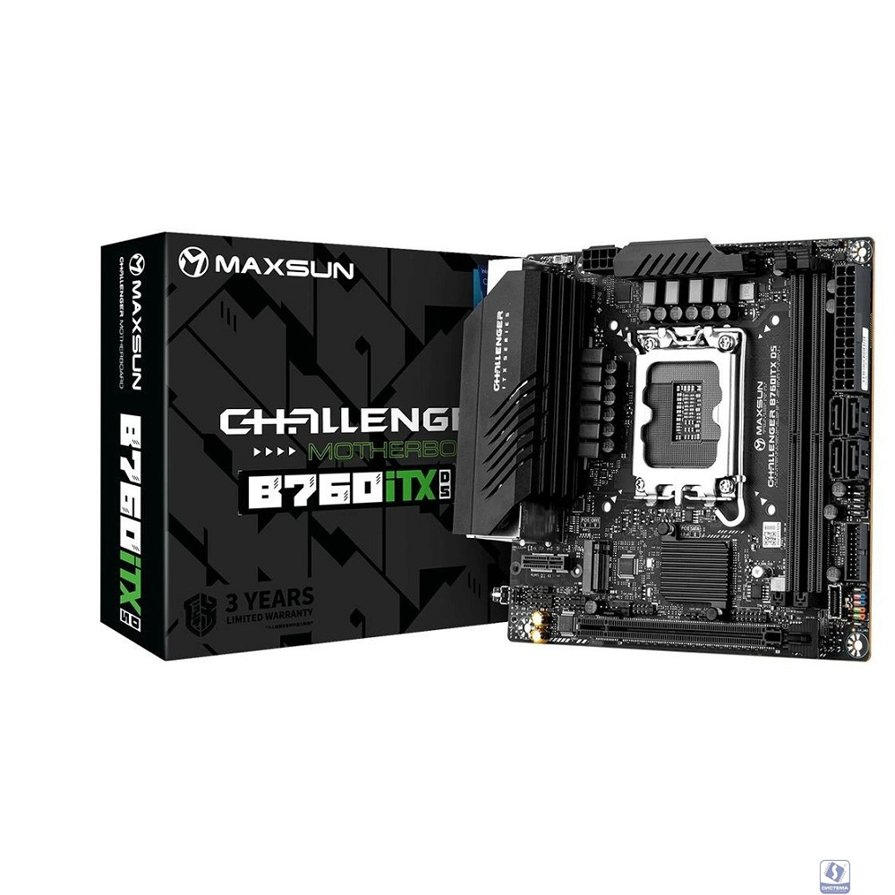MAXSUN MS-Challenger B760ITX D5 (Socket 1700, mini-ITX, 2*DDR5, 2*HDMI/2*DP, 4*SATA3,  2*M.2, 1xPCI-E x16,  4*USB 2.0,  2 x USB 3.2 Gen1, LAN 1*1G/1*2.5G,  RTL)