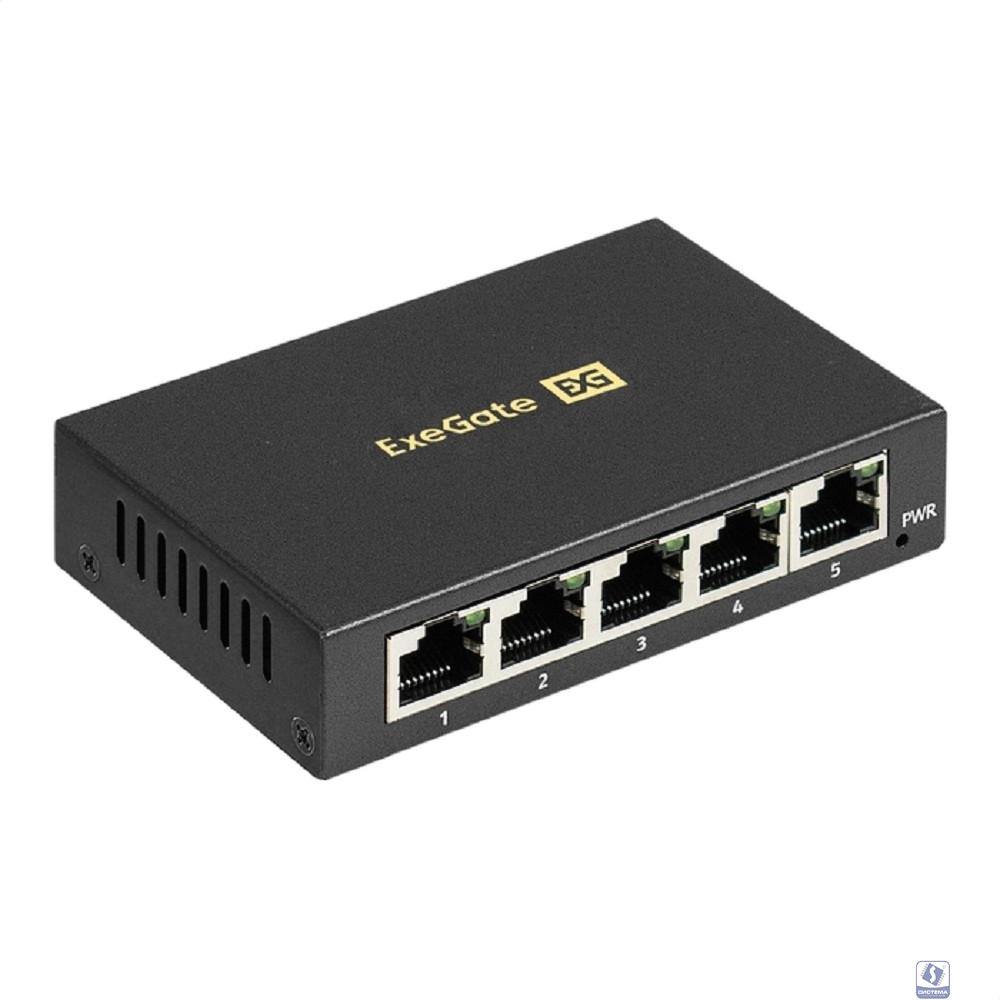 Exegate EX298693RUS Коммутатор неуправляемый ExeGate EDGS-1005D (5-портовый гигабитный UTP 10/100/1000 Base-T, металлический корпус, с функцией энергосбережения (Green Ethernet Technology), настольный