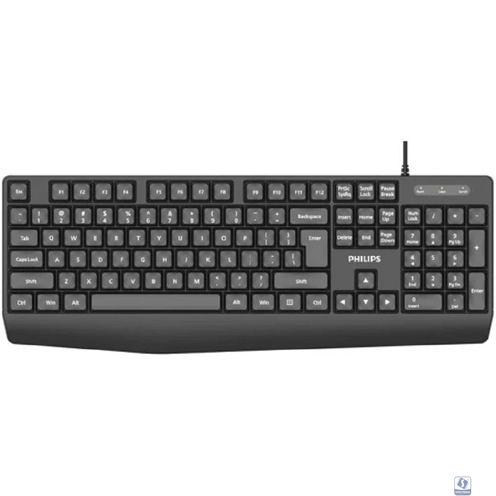 Philips Проводная Клавиатура SPK6237, USB 2.0 104 клав,  высокие кн., русская заводская раскладка, чёрный