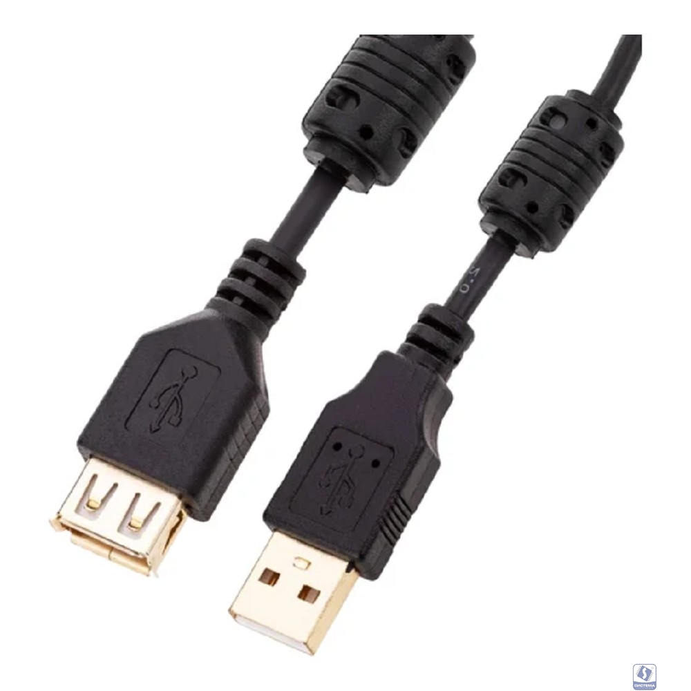 5bites UC5011-050A Проф. Кабель  USB2.0, AM/AF, зол.разъемы, ферр.кольца, 5м., черный