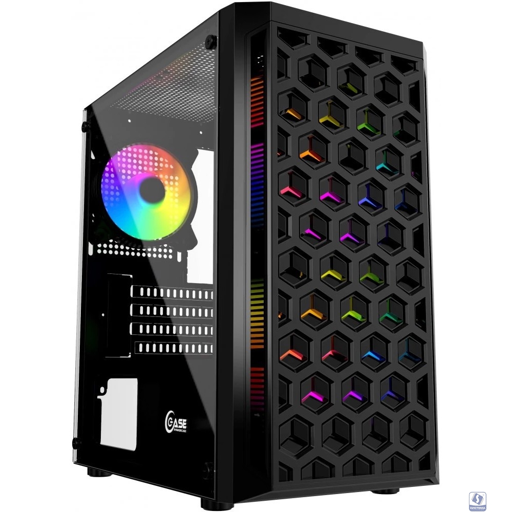 Powercase CMIMTB-L3 Корпус Mistral Micro T3B, Tempered Glass, Mesh, 2x 140mm + 1х 120mm 5-color fan, чёрный, mATX  (CMIMTB-L3)