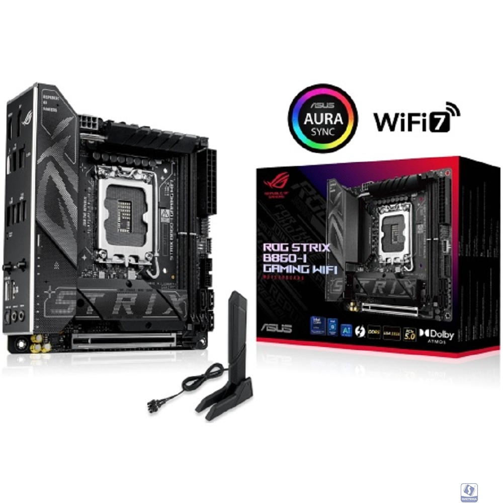 ASUS ROG STRIX B860-I GAMING WIFI (Socket 1851, mITX,  2xDDR5(128GB), DP/HDMI, 1xPCIe 5.0x16, 1xLAN(2.5GbE), Wi-Fi, BT, Thunderbolt 4, 4xSATA 6Gb/s, 2xM.2, 2xType-C, 4xUSB 3.2, 2xUSB 2.0)