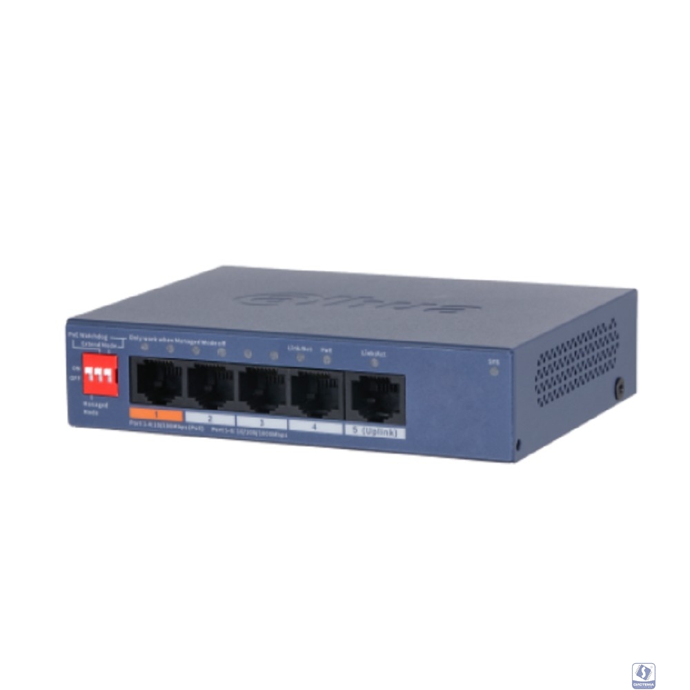 DAHUA DH-CS4005-4ET1GT-60 4-портовый гигабитный PoE коммутатор с функцией облачного управления, 4xRJ45 100Mb, 1xRJ45 1Gb uplink, суммарно 60Вт