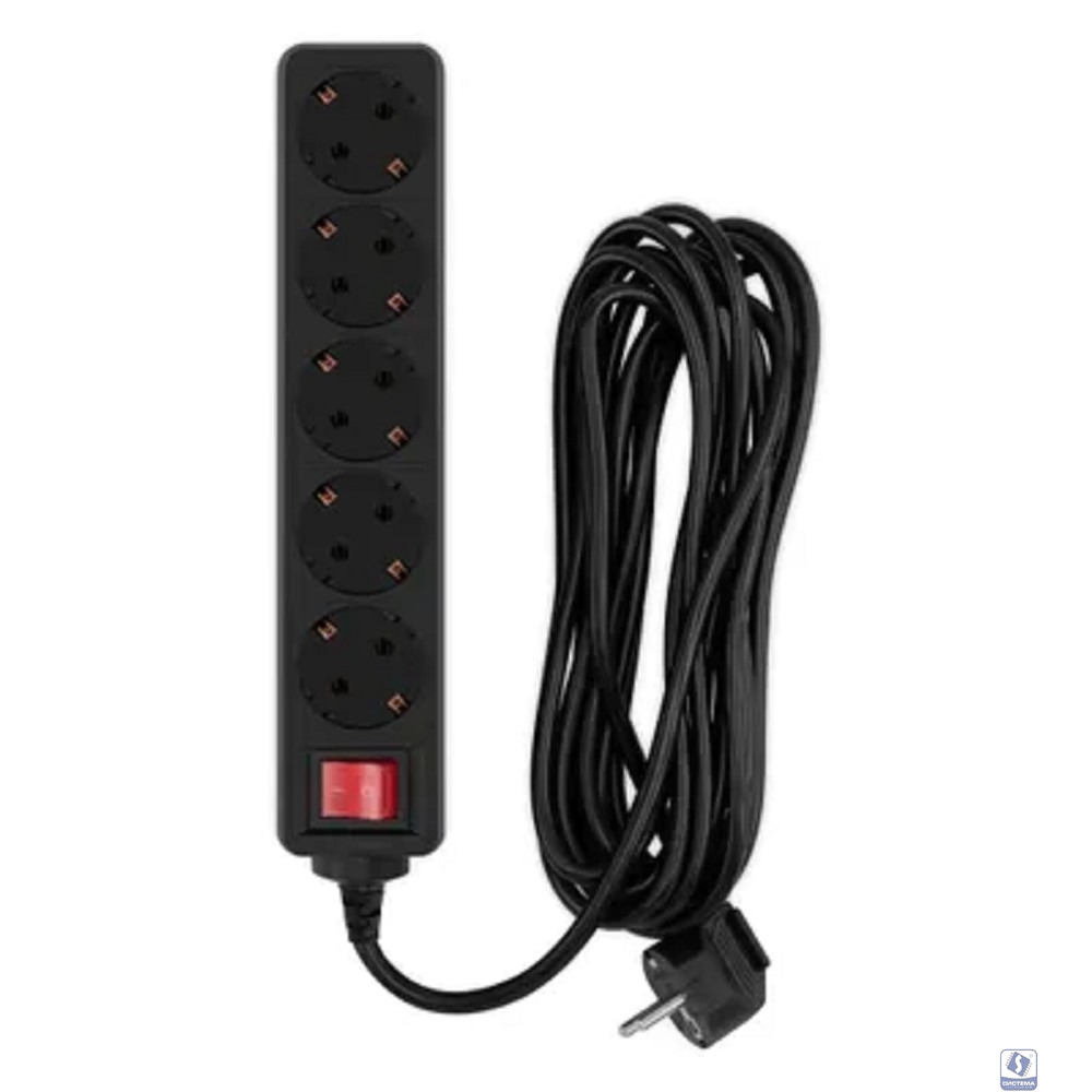 PC PET Сетевой фильтр AP01006-5-B 5м (5 розеток, EURO, EURO/RUS), черный 