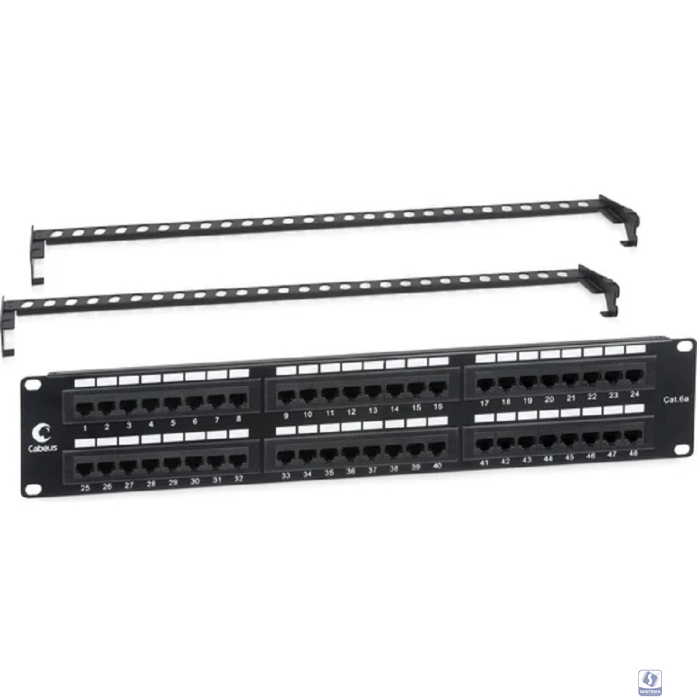 Cabeus PL-48-Cat.6a-Dual IDC Патч-панель 19" (2U), 48 портов RJ-45, категория 6a, Dual IDC, с задним кабельным организатором