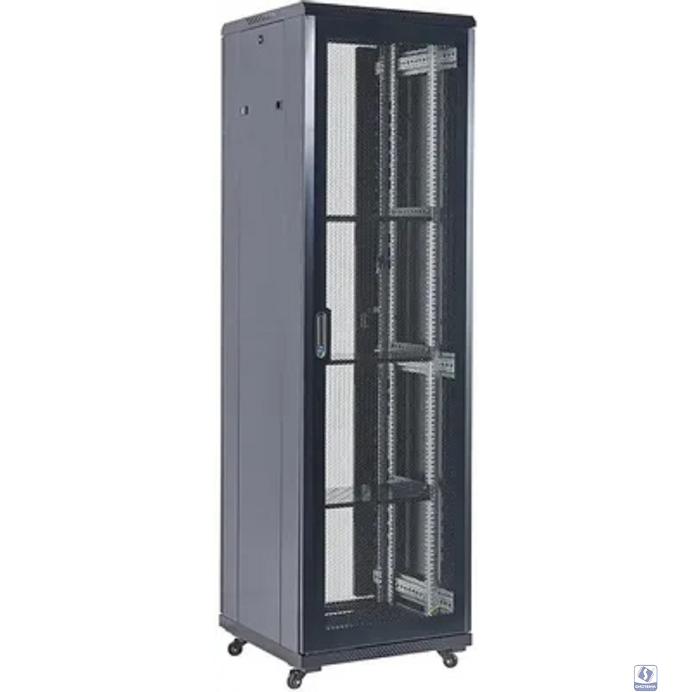 Rexant (04-4266-232) Шкаф телекоммуникационный напольный 42U 600х800мм пер.дв.перфор. металл 2 бок.пан. направл.под винты 800кг черный 230град. IP20 сталь