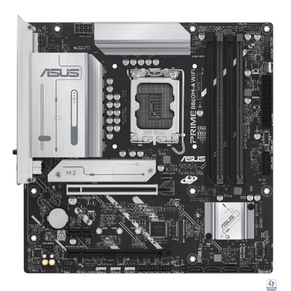 ASUS PRIME B860M-A WIFI (Socket 1851, mATX, 4xDDR5(256GB), DP/HDMI, 1xPCIe 5.0x16/1xPCIe 4.0x16/1xPCIe 4.0x1, 1xLAN(2.5GbE), Wi-Fi, BT, 4xSATA 6Gb/s, 2xM.2, 1xType-C, 3xUSB 3.2, 4xUSB 2.0)