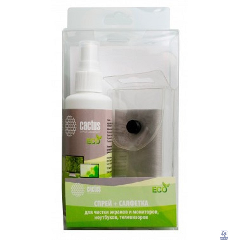 CACTUS CS-S3001E Чистящий набор (салфетки + спрей) для экранов и оптики 1шт 18х18см 100мл