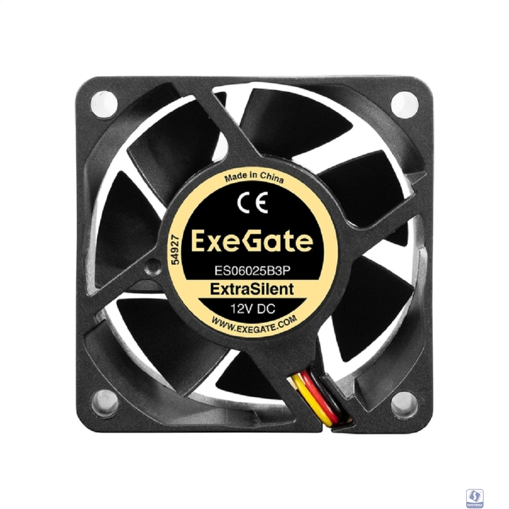 Exegate EX297035RUS Вентилятор 12В DC ExeGate ExtraSilent ES06025B3P (60x60x25 мм, 2-Ball (двойной шарикоподшипник), 3pin, 2500RPM, 17dBA)