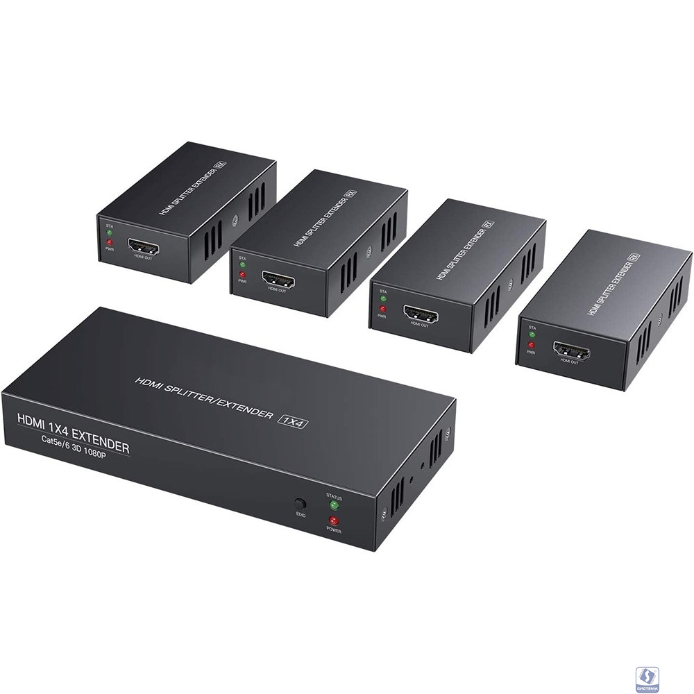 ORIENT HSP0104VE, HDMI Splitter/Extender (Tx+4xRx), активный удлинитель на 4 устройства до 50 м по кабелю витая пара Cat5e/6, 1 вход/4 выхода RJ45, HDMI 1.4а, 1080p@60Hz, HDCP (33171)