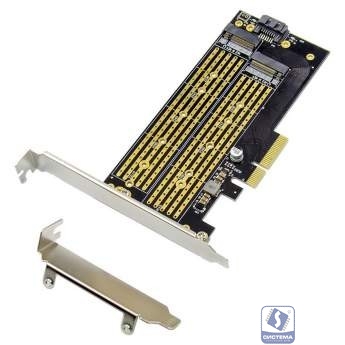 ORIENT C301E, Переходник PCI-Ex4->NGFF (M.2) M-key PCI-E SSD + SATA->NGFF (M.2) B-key SSD, тип 2230/2242/2260/2280/22110, SATA кабель и 2 планки крепления в комплекте (31129)