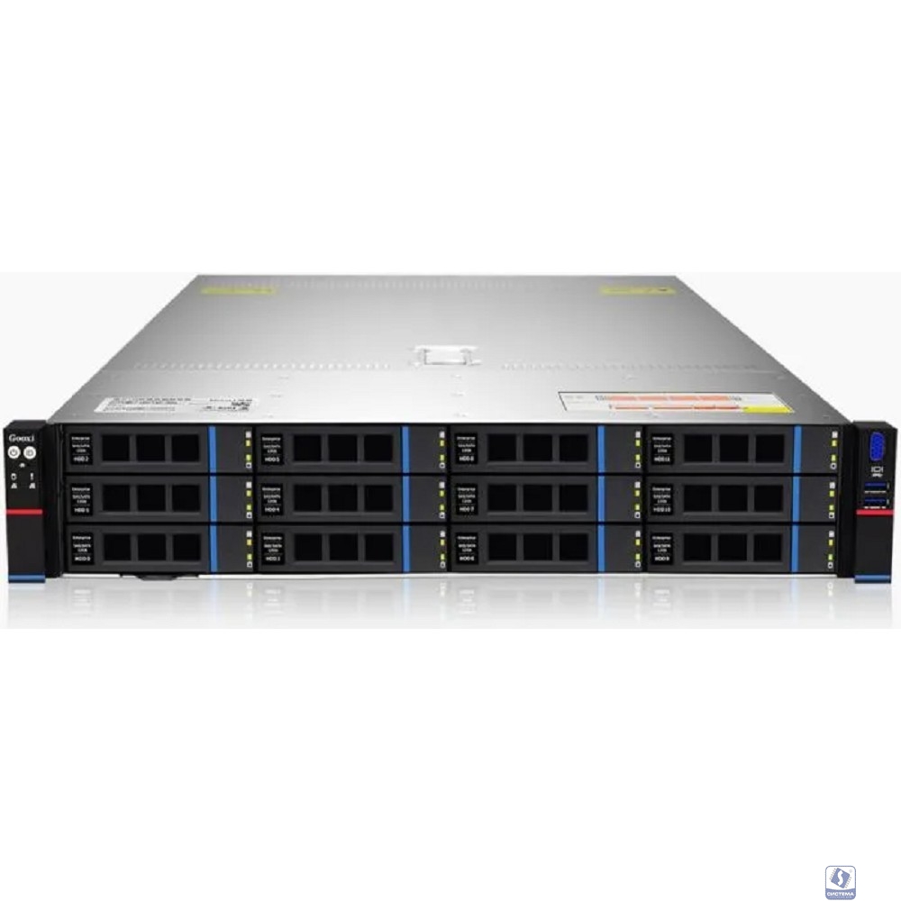 Gooxi SR201-D12R-NV-G2 2U, 2x Socket SP5; 24x DDR5; 12x 3.5" (2.5") SATA/SAS/NVMe;2x 2.5" rear SAS/SATA; 2x 2.5" rear NVMe ; 2х M.2 NVMe 2280; 2xPCIe 5.0x16; 4xPCIe 5.0x8; OCP3.0; 2x1GbE i350; IPMI; 