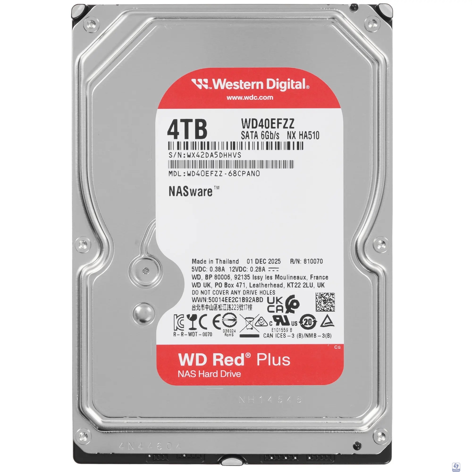 4TB WD Red Plus WD40EFZZ 3.5" 5400 RPM 128MB SATA-III NAS Edition