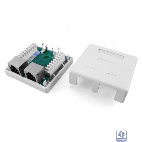 Hyperline SB1-2-8P8C-C5e-SH-WH Розетка компьютерная RJ-45(8P8C), категория 5e, экранированная, двойная, внешняя, Dual IDC