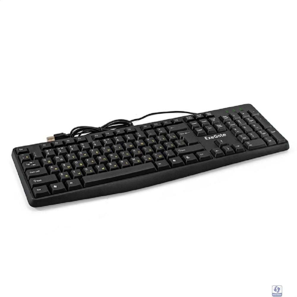 Exegate EX298364RUS  Клавиатура ExeGate Smart K120 (USB, полноразмерная, влагозащищенная, 104кл., Enter большой, длина кабеля 1,6м, черная, RTL)