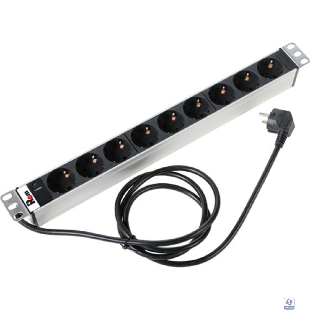 REM Блок розеток Rem-16 с инд., 9 Shuko, 16A, алюм., 19", шнур 1,8 м.,  (R-16-9S-I-440-1.8)