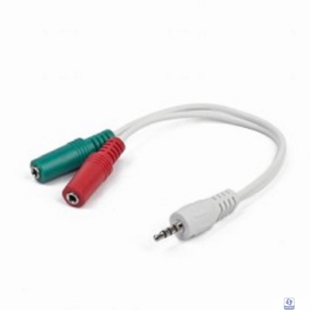 Кабель аудио сигнала Gembird, джек3.5 4pin->джек3.5 стерео + 3.5 микрофон моно, длина 20см, белый (CCA-417(W)) 