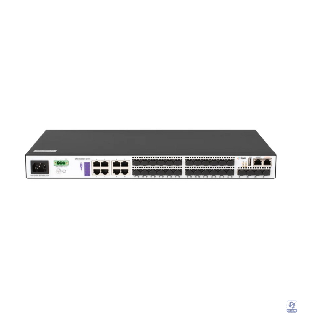 SNR SNR-S3850G-24FX Управляемый коммутатор уровня 3, 16 портов 100/1000Base-X SFP, 8 портов Combo 10/100/1000Base-T|100/1000Base-X SFP, 4 порта 1/10G SFP+, RPS 12V DC