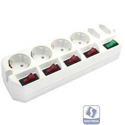 MOST Сетевой удлинитель A16 1.6м 6 розеток (A16-Б 1.6), белый (пакет ПЭ) 