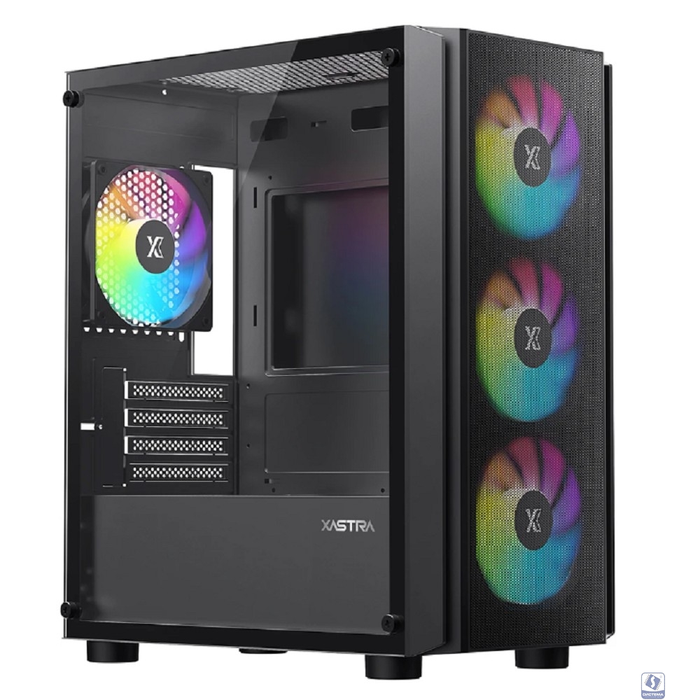 XASTRA Корпус A402M 4ARGB Black mATX/Mesh/full-size TG/ 4x120mm ARGB PWM fans/ A402M-4FC12A-BK