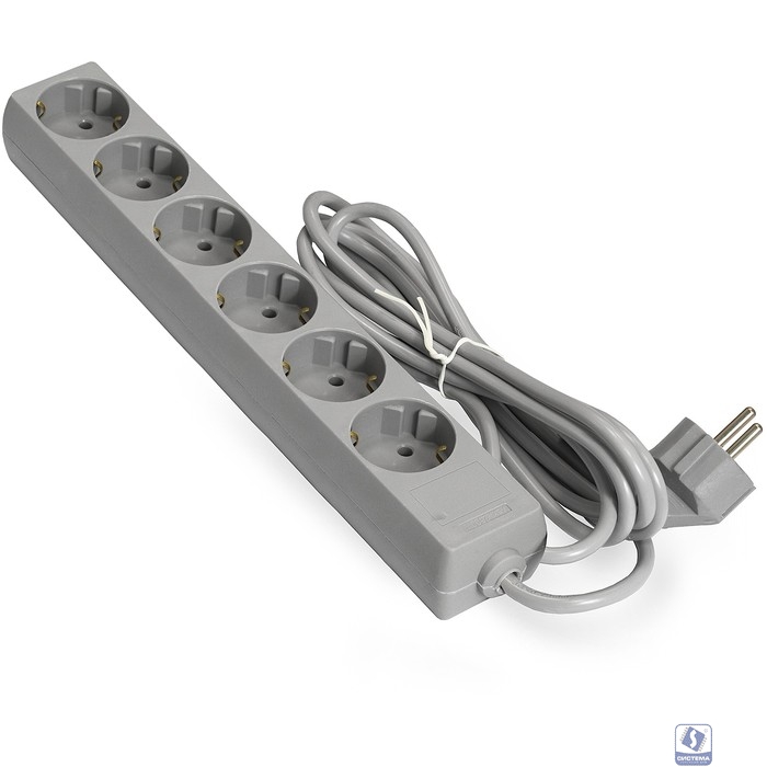 Exegate EX285832RUS Удлинитель ExeGate ECE-6-3G (6 евророзетки с заземлением, 3м, серый)
