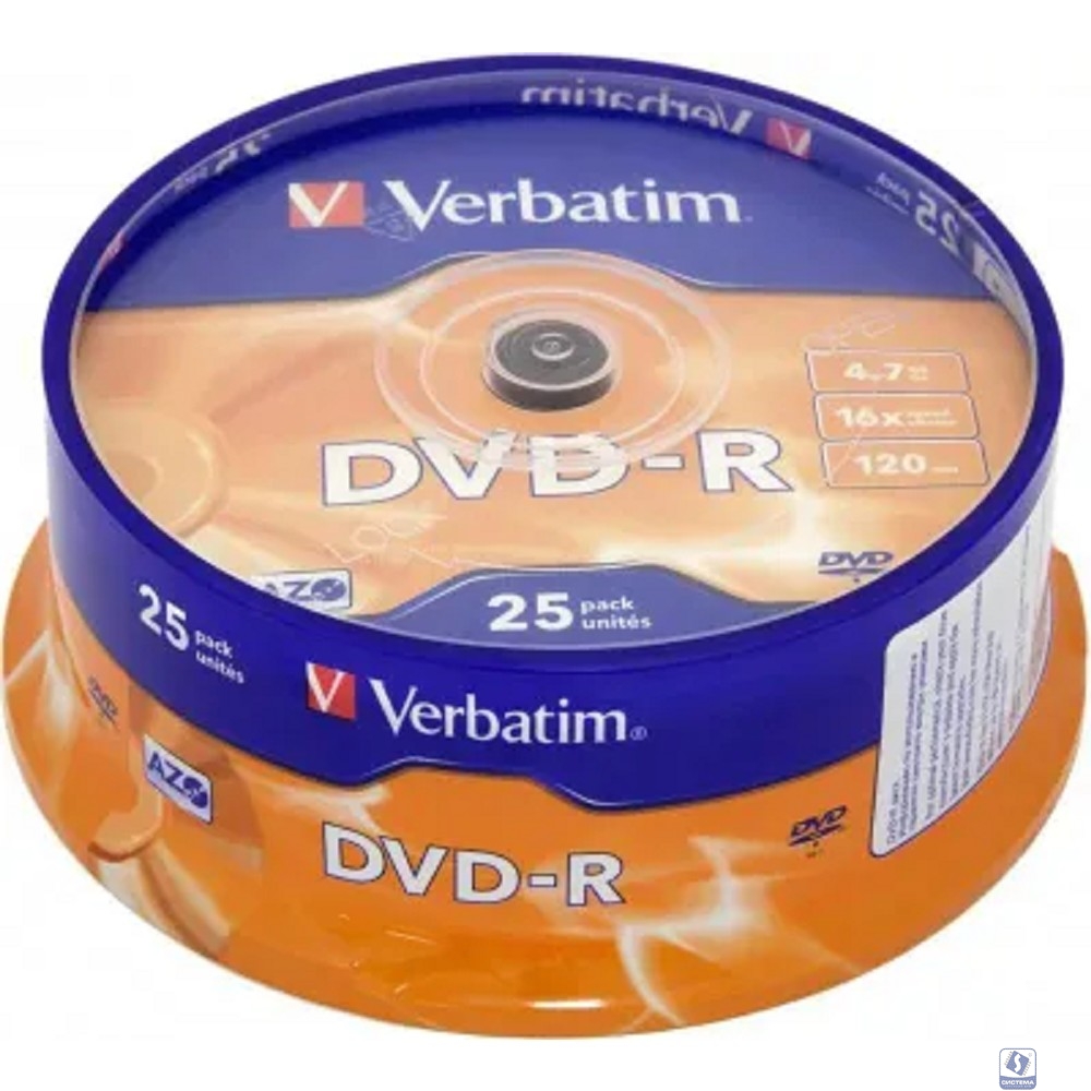Verbatim  Диски DVD-R   4.7Gb 16-х, 25шт, Cake Box (43522)