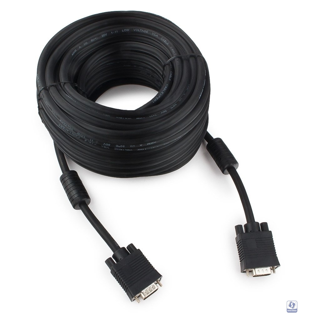 Gembird/Cablexpert CC-PPVGA-20M-B, Кабель VGA Premium , 15M/15M, 20м, черный, тройной экран,феррит.кольца